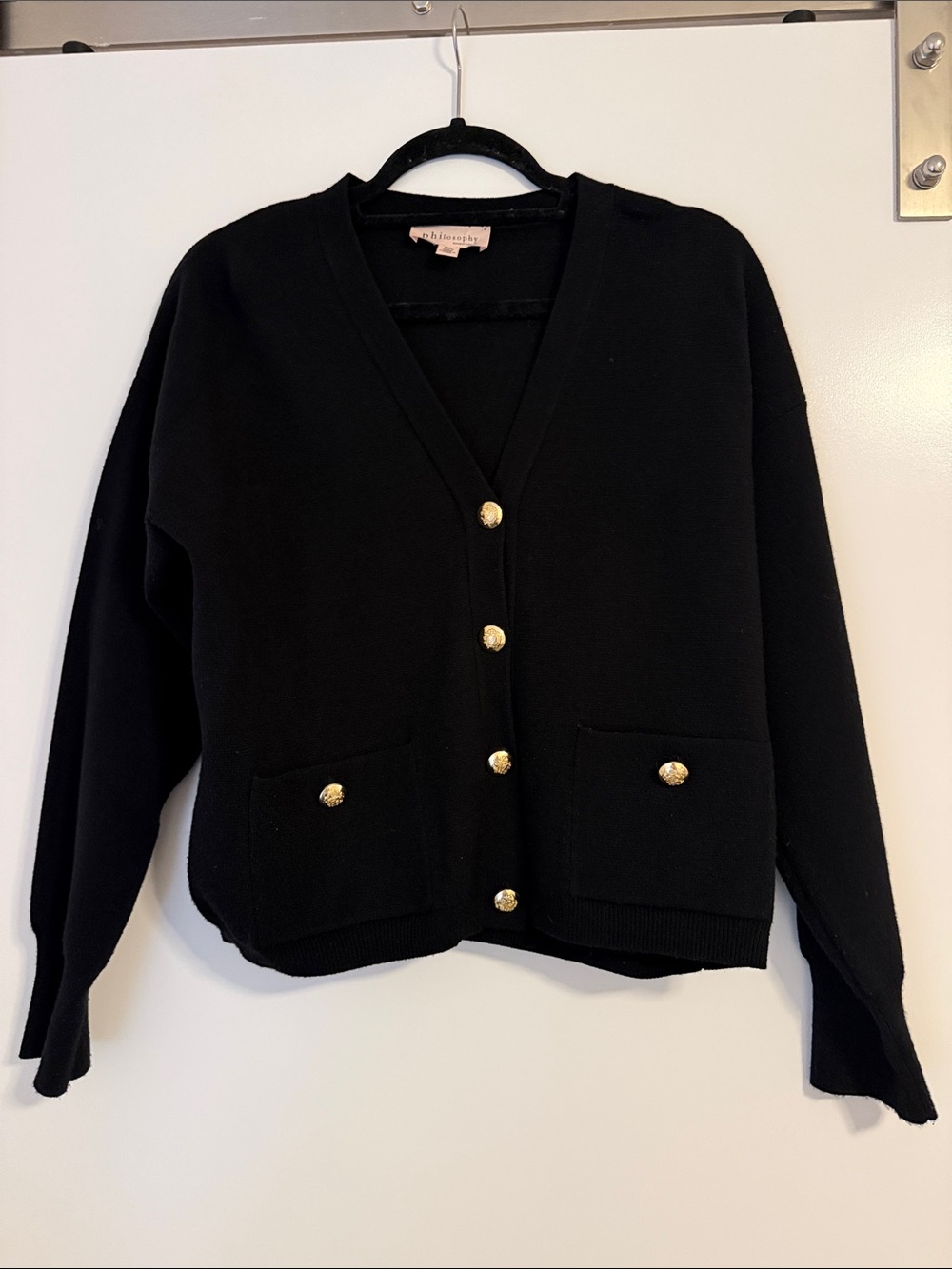 Black Philosophy V-Neck Button Front Cardigan Sweater